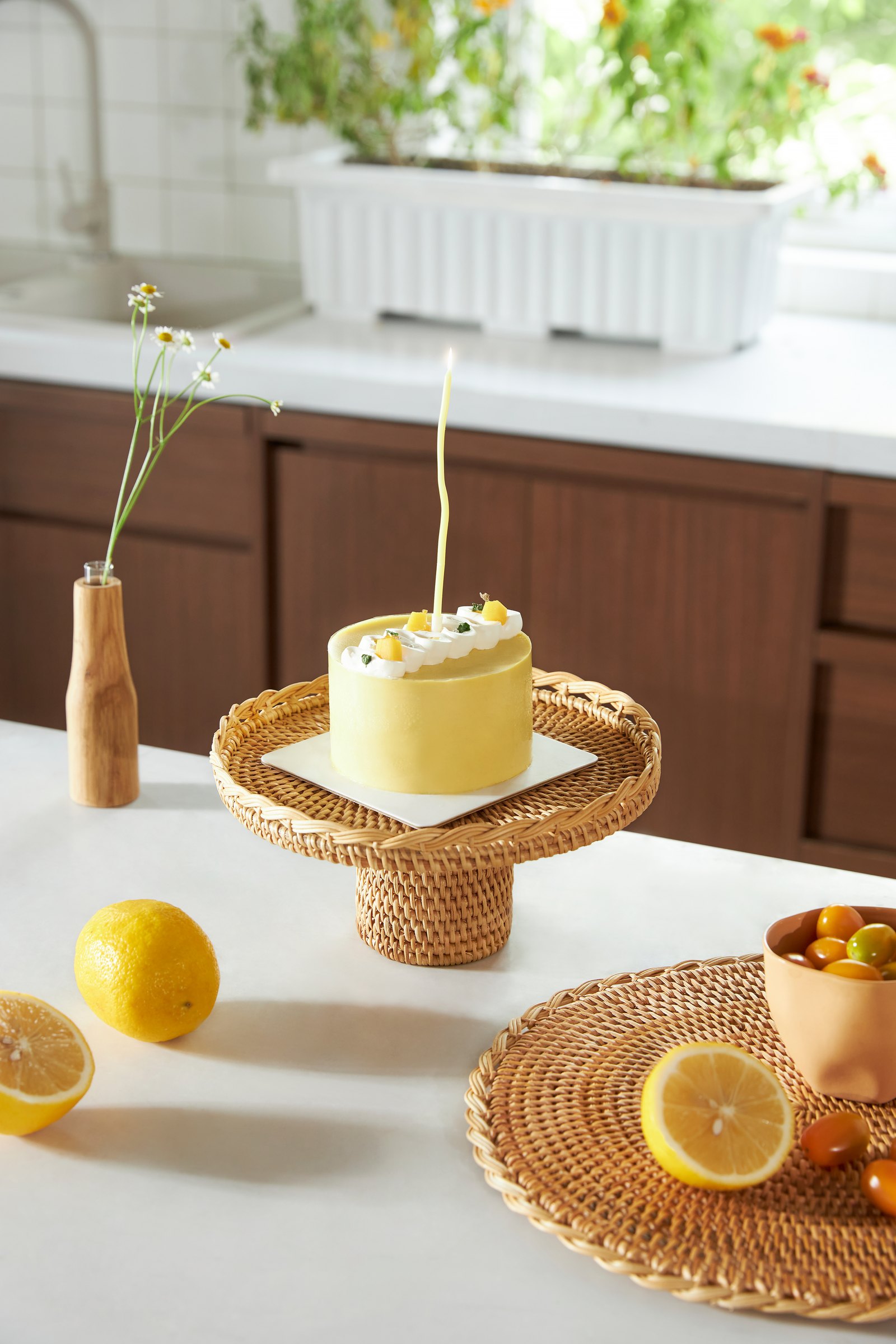 Cake on a rattan stand